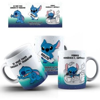 Caneca Personalizada Stitch Cansado de Trabalhar Caneca Personalizada Stitch Cansado de Trabalhar